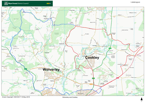 Crown Copyright image of map showing Wolverley and Cookley ward boundaries