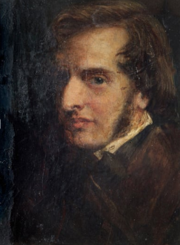 Side profile self-portrait of Pre-Raphaelite artist James Smetham, mid-aged man with dark longish hair and sideburns