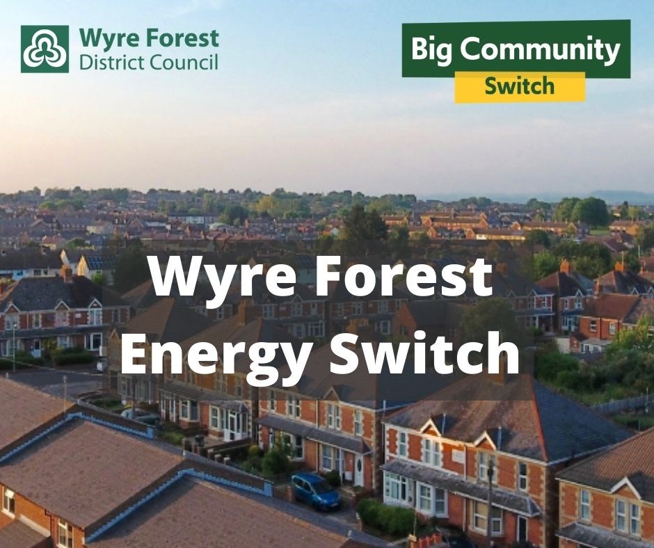 LOGO: Big Community Switch; has an aerial view of a streets with multiple houses