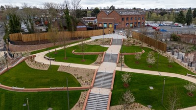 Aerial photo of Talbot Park showing steps and winding path