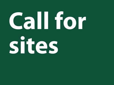 Text reads "Call for sites" on a green background