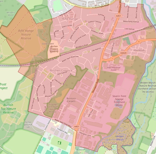 Aerial map of Birchen Coppice Middle Super Output Area