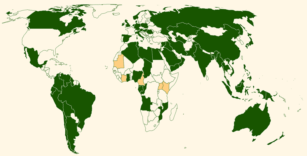 World maps showing countries that the Worcestershire Local Government Pension Scheme have investments located, as per the written description.
