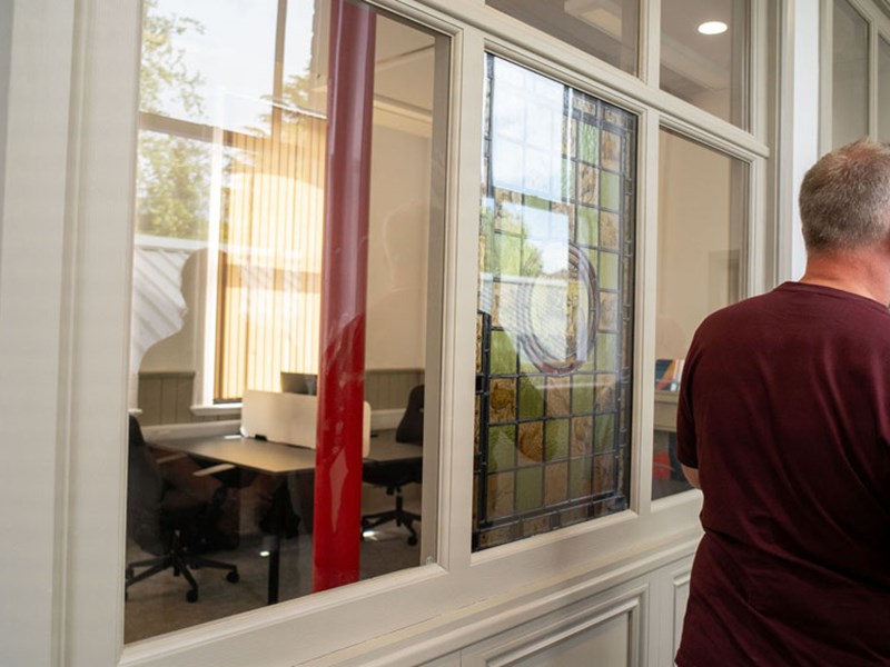 A restored stained-glass window