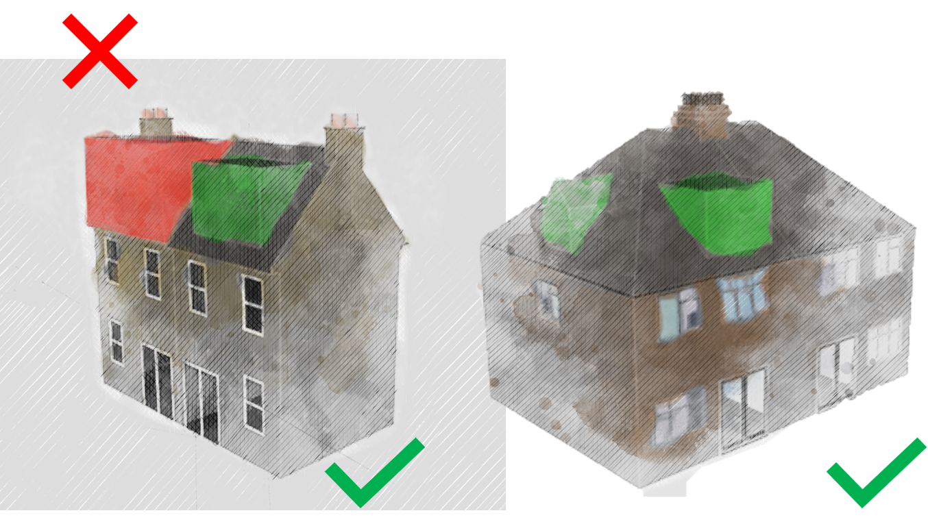 2 illustrations of acceptable and inappropriate dormer designs