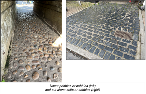 2 examples of cobbles on streets