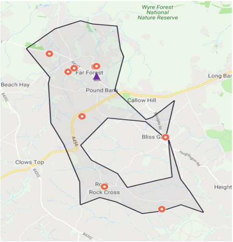 Map showing locations of properties for sale in Rock May 2019