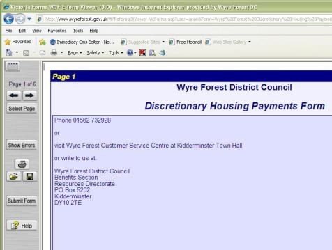 Screenshot of Discretionary Housing Payment online form