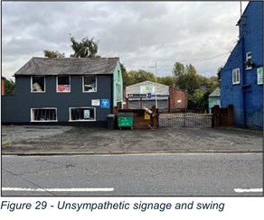 dark painted buildings