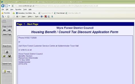 Screenshot of Housing Benefit and Council Tax Discount online application form
