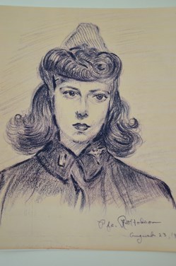 pencil sketch of young woman in nurses hat and coat