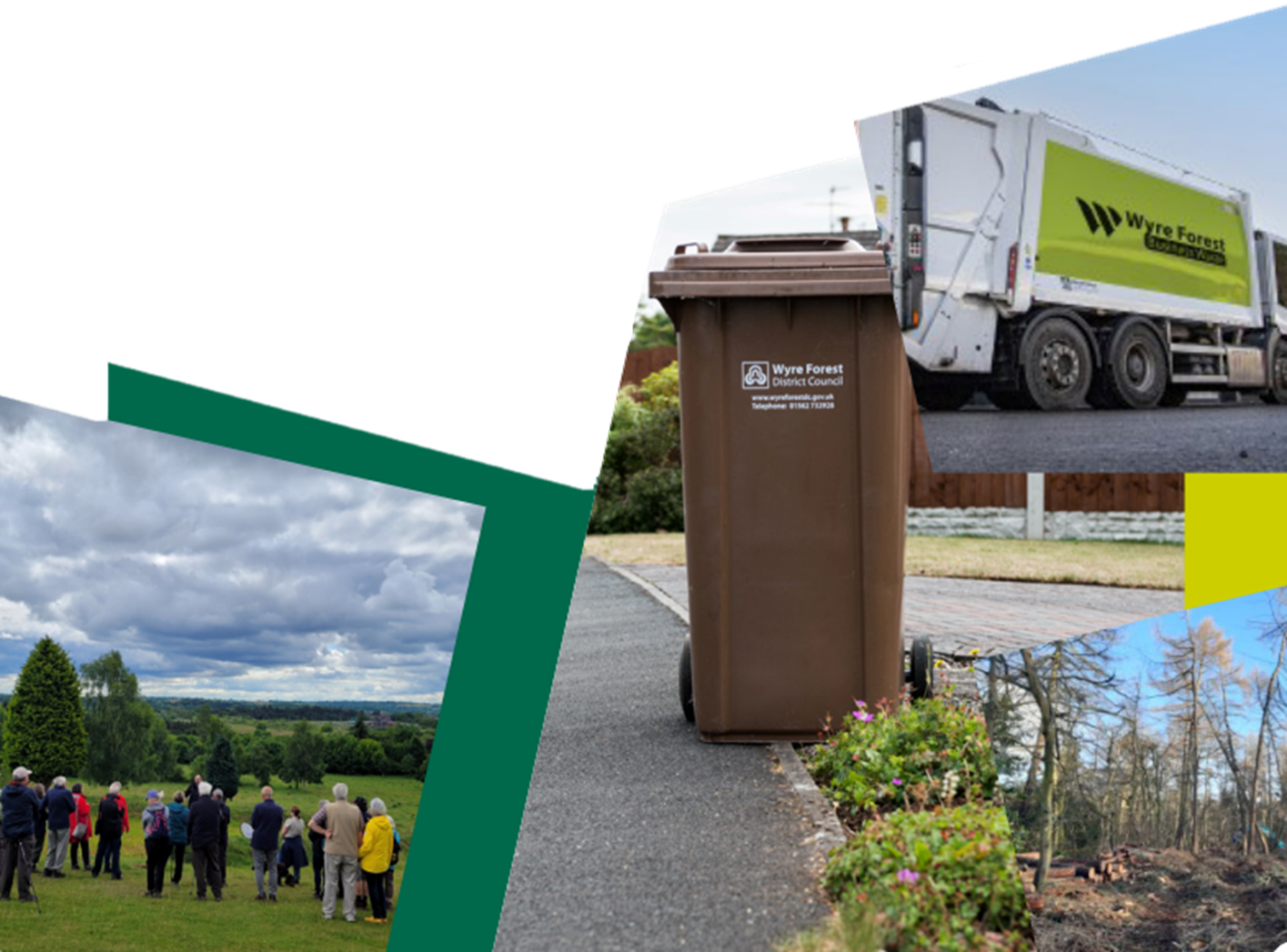collage of photos, open spaces, bin and bin lorry