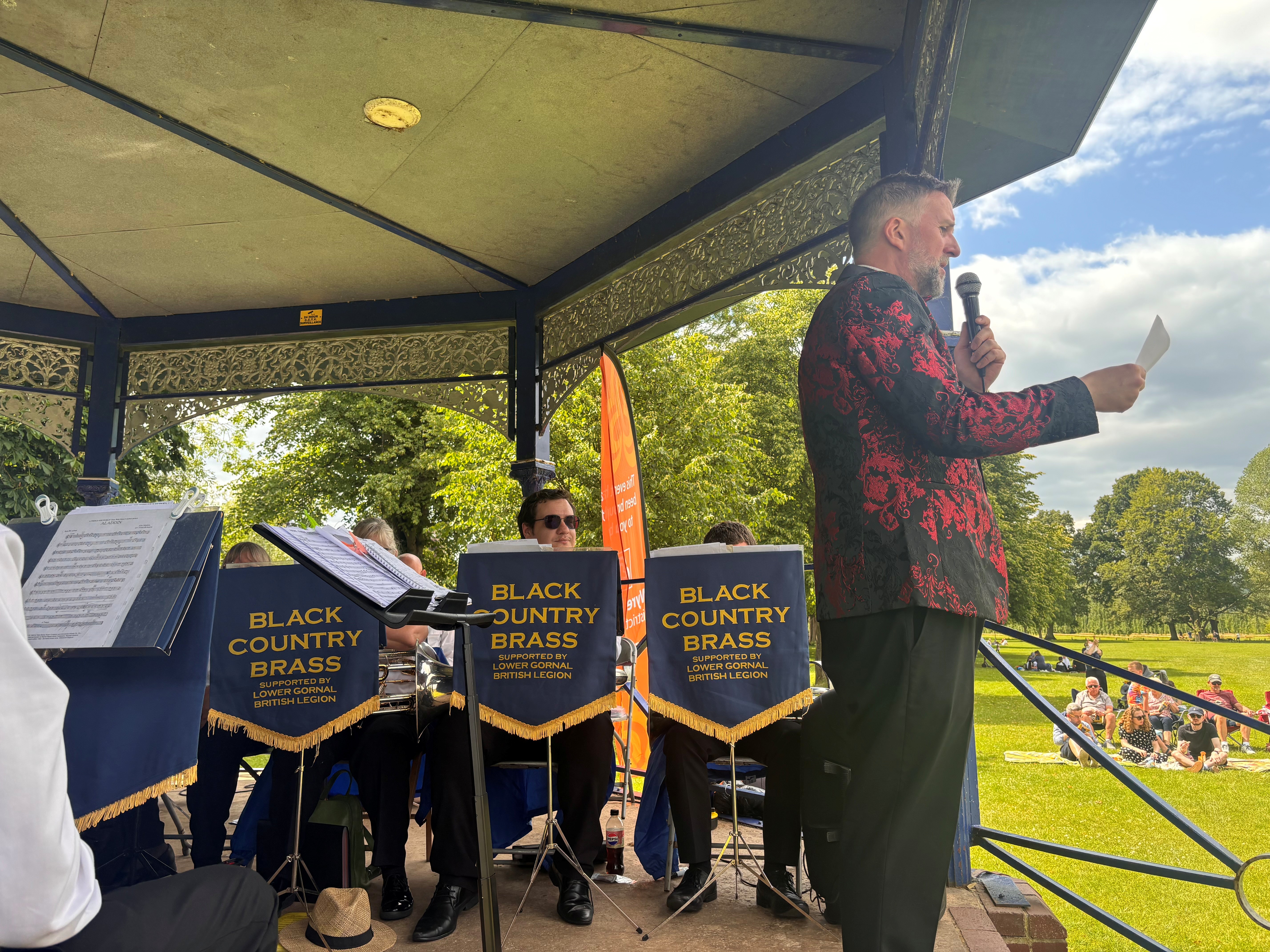  Image of Black Country Brass performing in the bandstand at Riverside Meadows, Stourport 