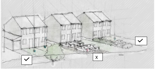 line drawing of semi detached houses with different parking arrangements