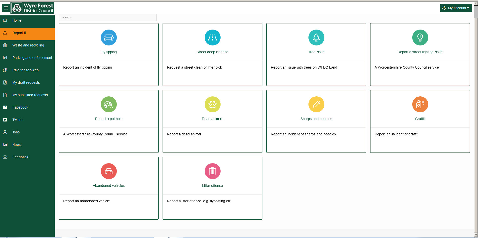 My Wyre Forest screenshot of portal dashboard