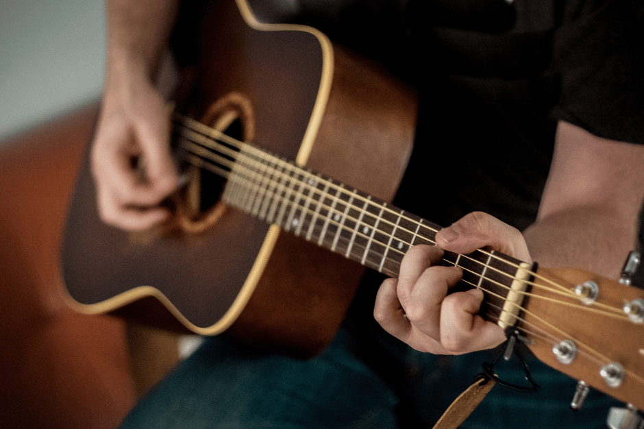  Photo of an acoustic guitar being played