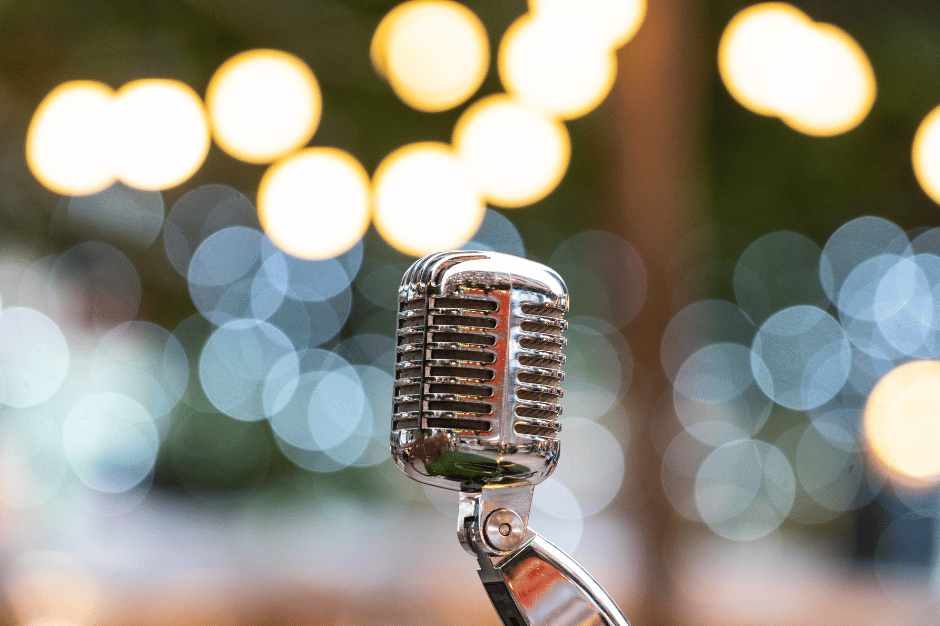 Photo of a vintage microphone with a blurred background