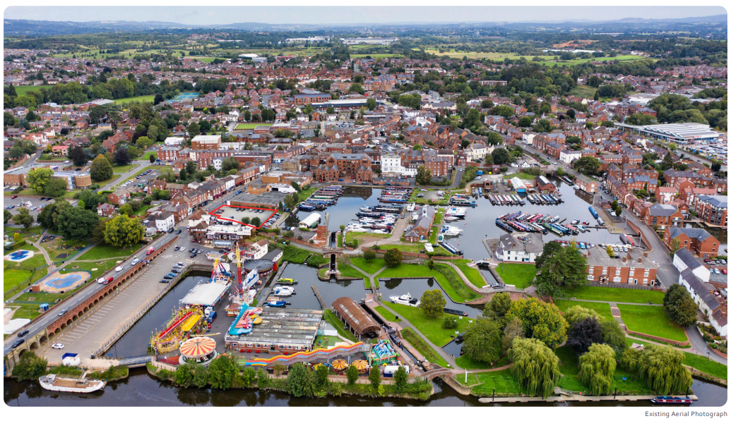 aerial photo of Stourport-on-Severn looking north with site approximately central
