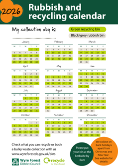 Printable 2026 rubbish and recycling calendar for reference
