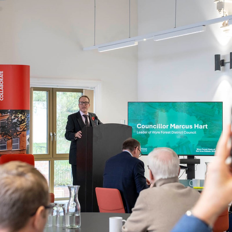 Councillor Marcus Hart delivers a presentation