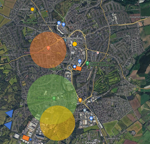 screenshot of map depicting locations of wind farms and PV installation
