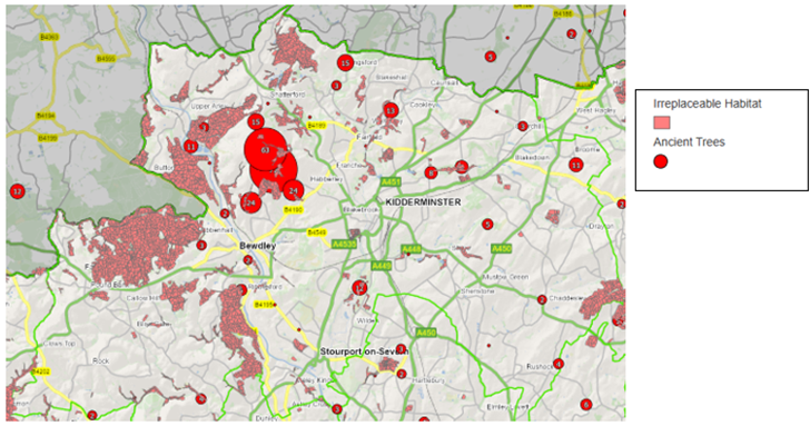 map Irreplaceable Habitats and Ancient Woodland sites in Wyre Forest