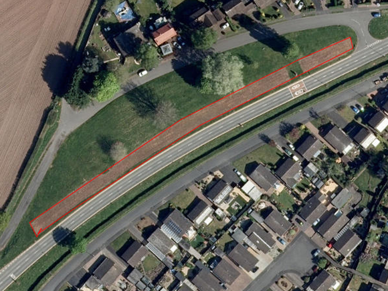 aerial view map of Dunley Road showing pollinator patch outlined in red