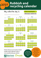 Printable 2025 rubbish and recycling calendar for reference