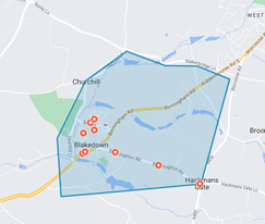 Map showing 9 points locating housing for sale in parish