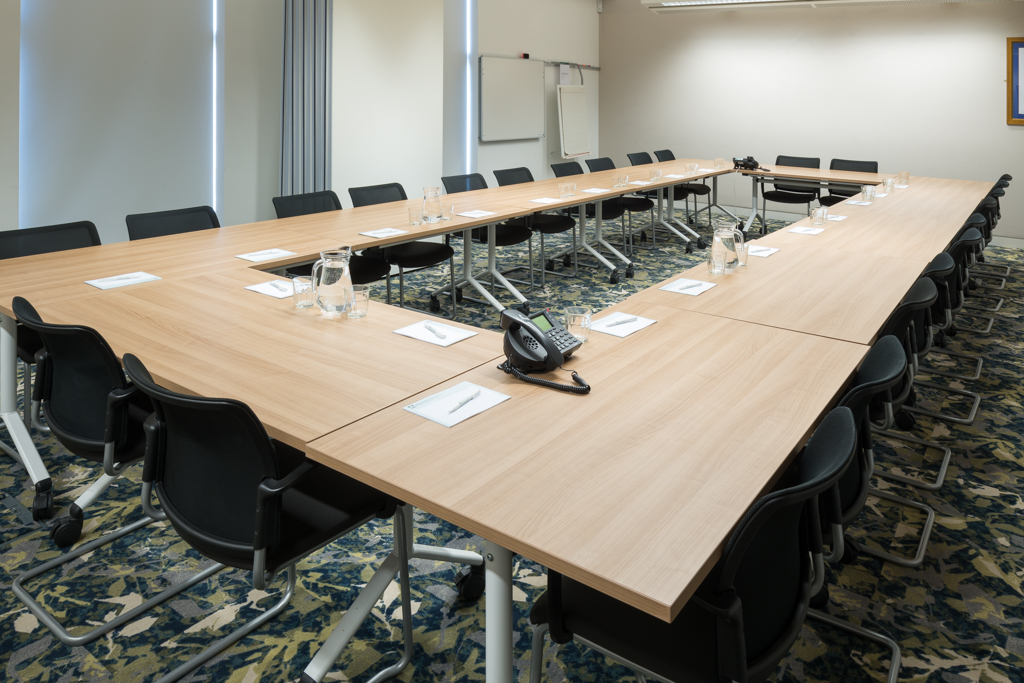 View of office set up with desks