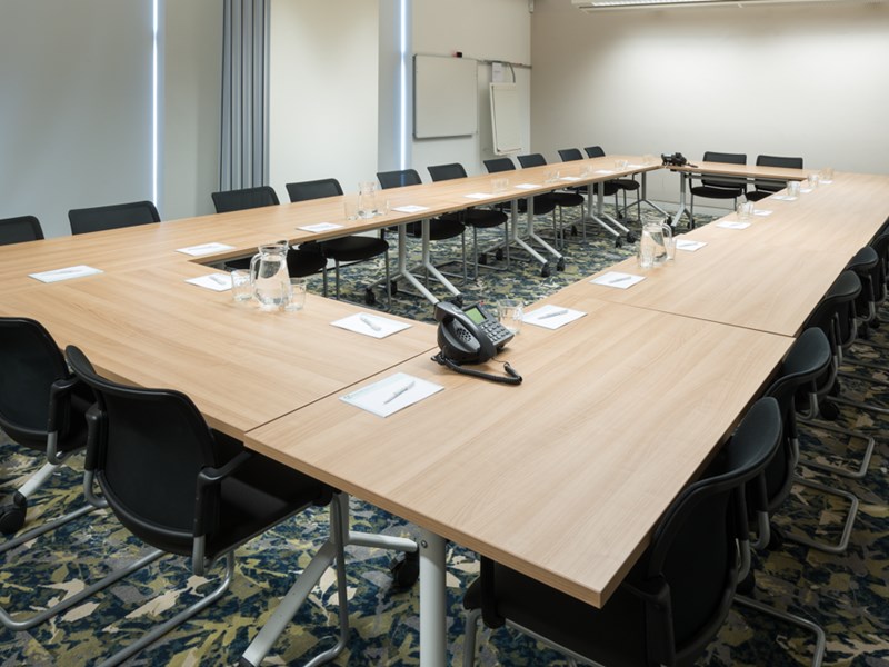 View of office set up with desks