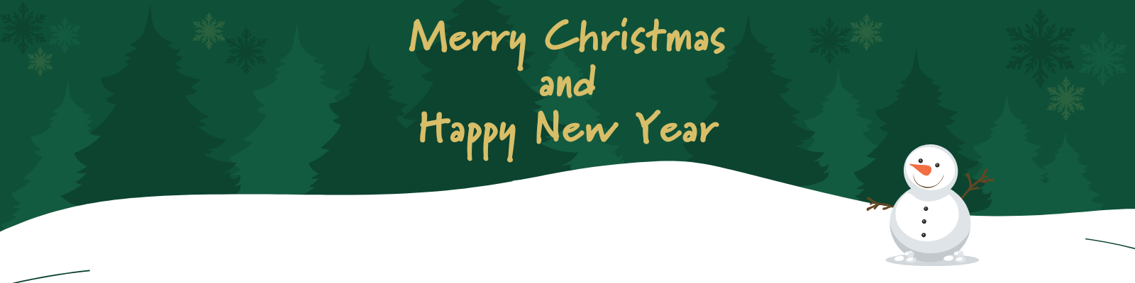 graphic of snowman in a Christmas tree scene