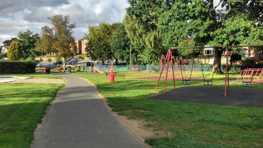 Children's paly area located to the left of the footpath through the meadows park.