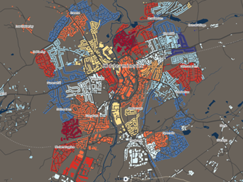 map indicating areas of deprivation across Kidderminster