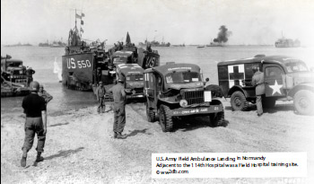 military medical vehicles and personnel in old black and white photo