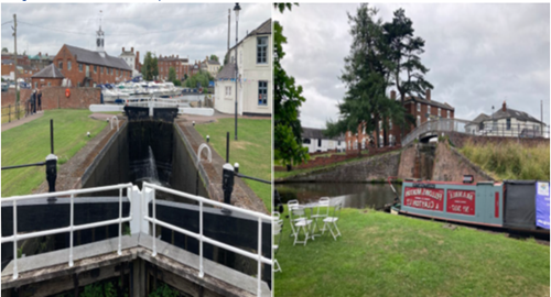 side by side images of a canal lock from different views