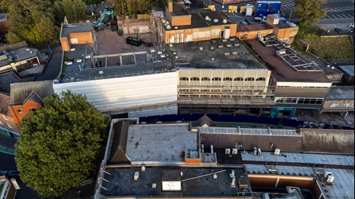 Drone image over a number of buildings