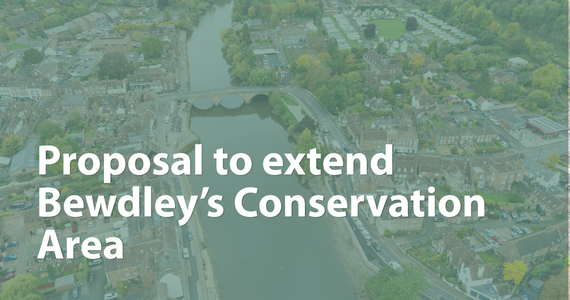 Aerial photograph of Bewdley town centre and the River Severn with the text: "Proposal to extend Bewdley's Conservation Area".