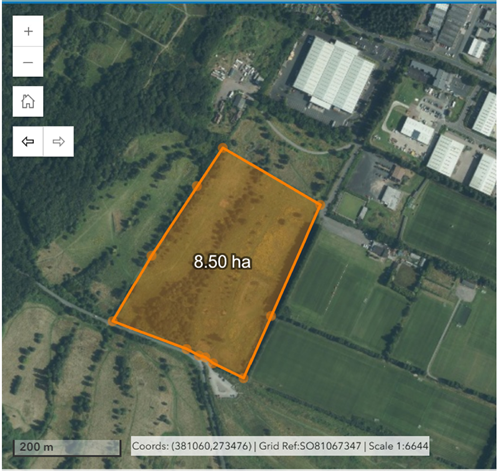 aerial view on map of land to be disposed of