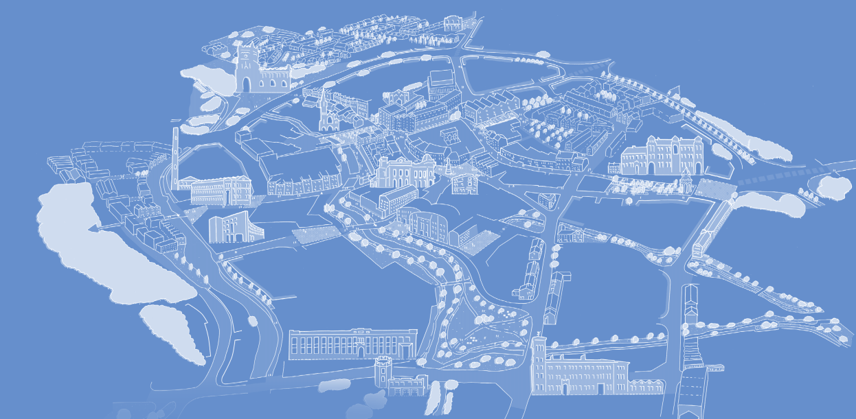 line drawing white on blue of kidderminster