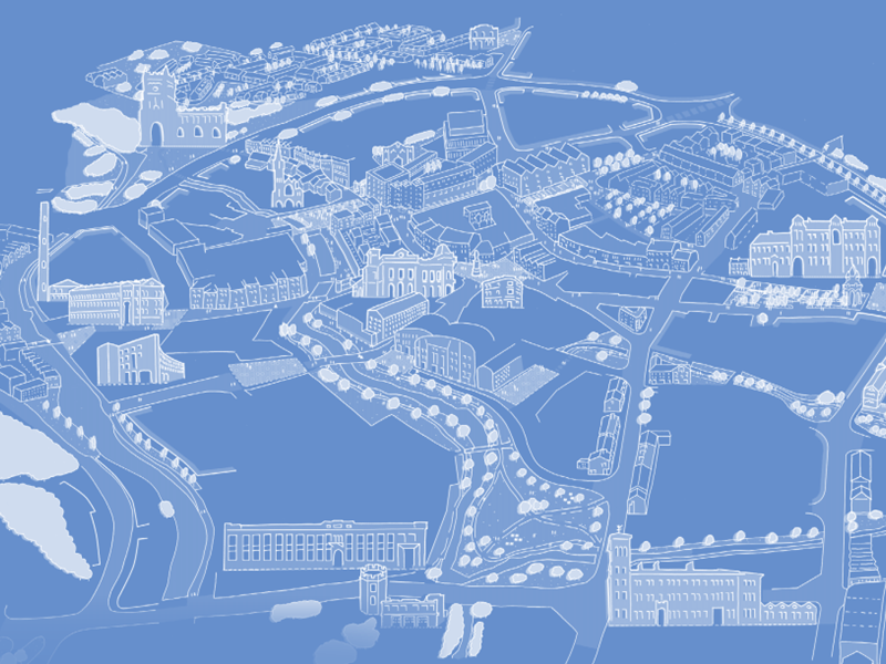 line drawing white on blue of kidderminster