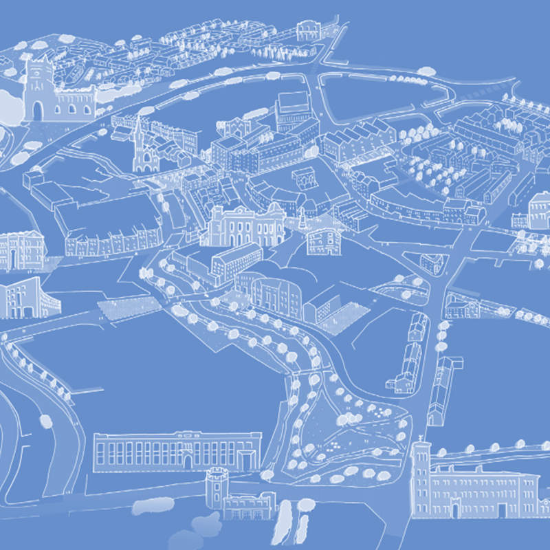 decorative - line drawing of town centre