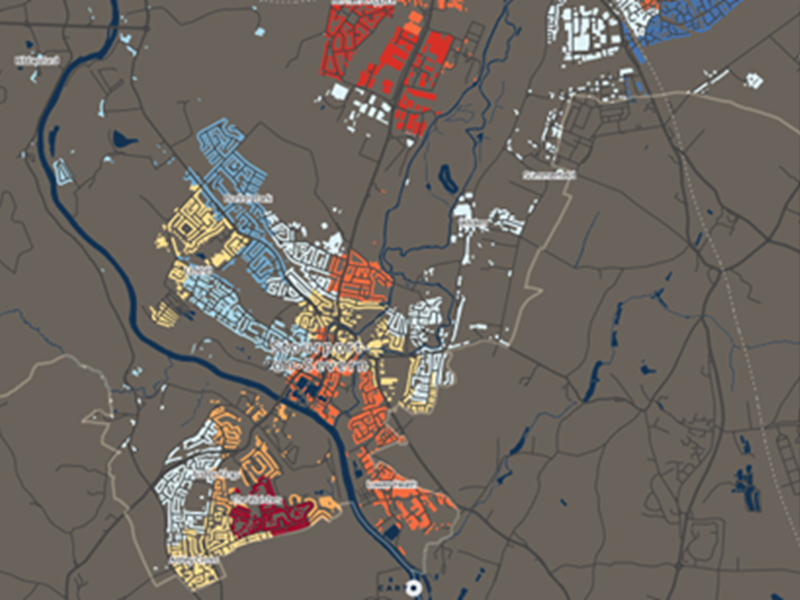 map indicating areas of deprivation across Stourport-on-Severn