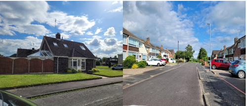 side by side photos of houses