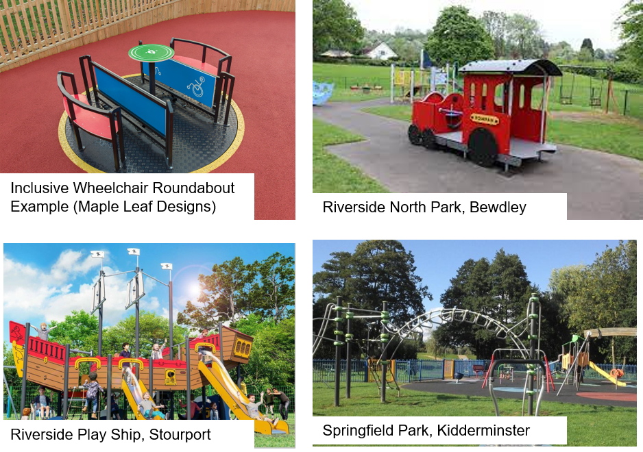 4 images of playparks labelled as below