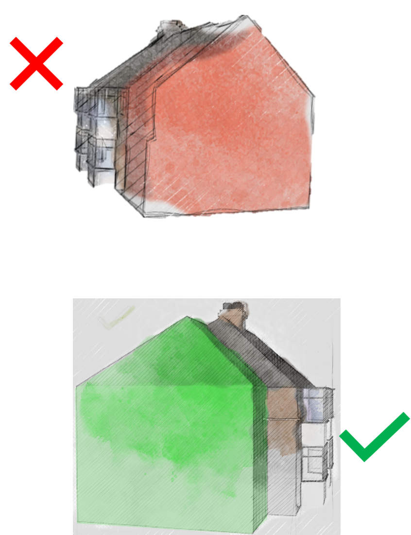 illustration of inappropriate and appropriately set-back side extensions