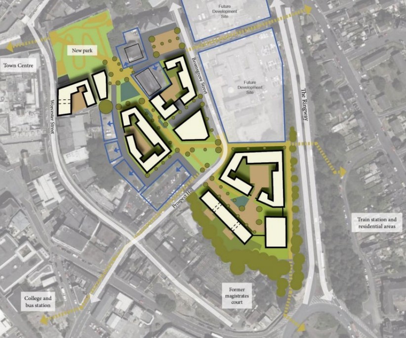 An aerial image showing the masterplan for the Lion Fields site