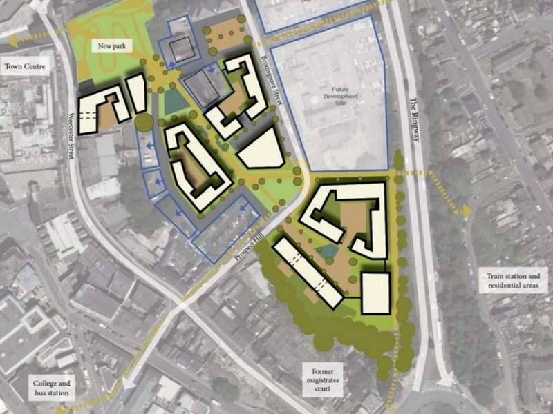 aerial image showing the masterplan for Lion Fields site