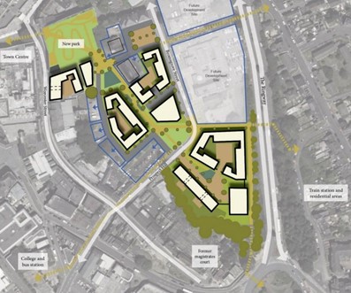 An aerial image showing the masterplan for the Lion Fields site