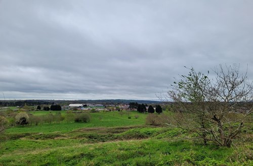 view across grassed area towards housing